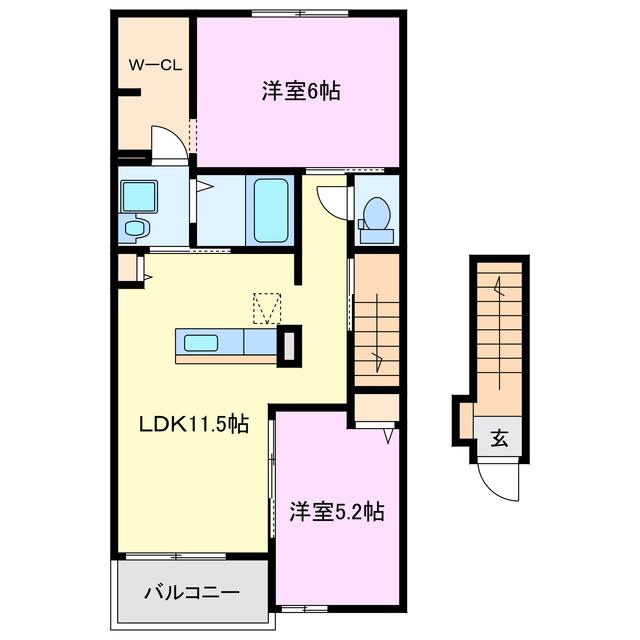 グレース・アンジュ(2LDK/2階)の間取り写真