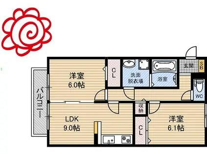 ローズコート夢 A棟(2LDK/2階)の間取り写真