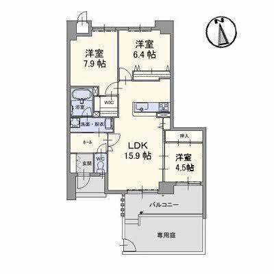 グランマスト伊島(3LDK/1階)の間取り写真