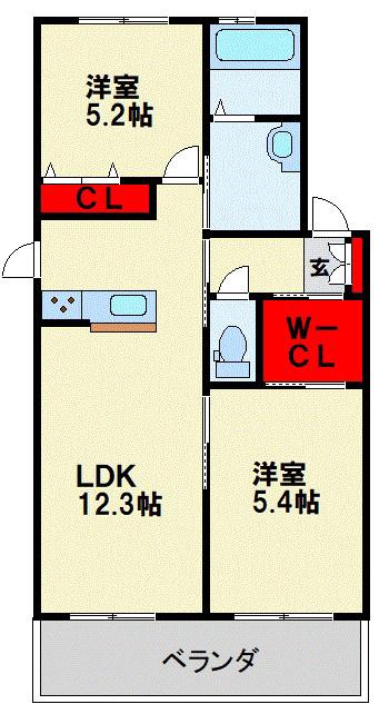 フルハウス(2LDK/1階)の間取り写真
