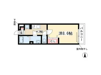 地下鉄桜通線 野並駅 徒歩5分 3階建 築8年(1K/1階)の間取り写真