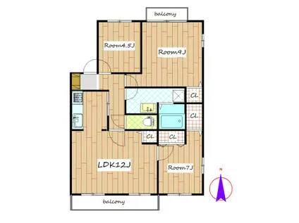 デュアルコート(3LDK/3階)の間取り写真