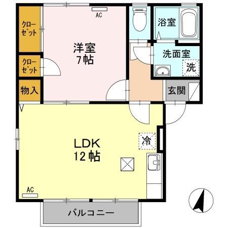 アコール近江(1LDK/1階)の間取り写真