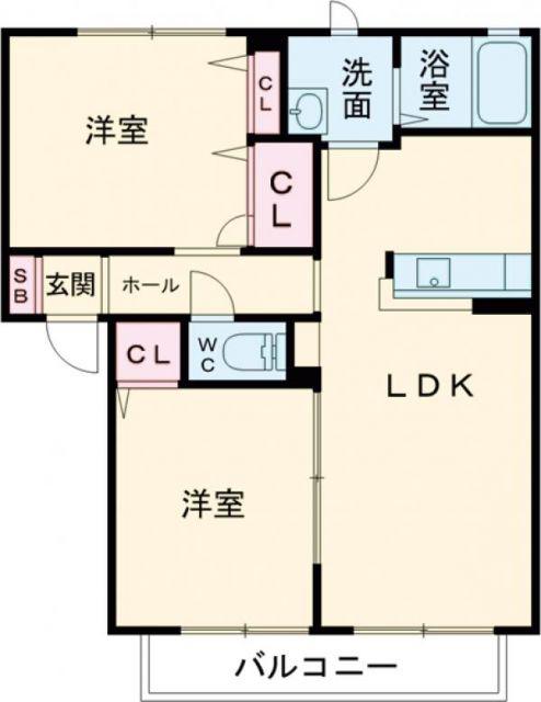 シャーメゾン ルミエール I棟(2LDK/2階)の間取り写真