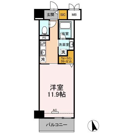 ベルオレイル(1K/9階)の間取り写真