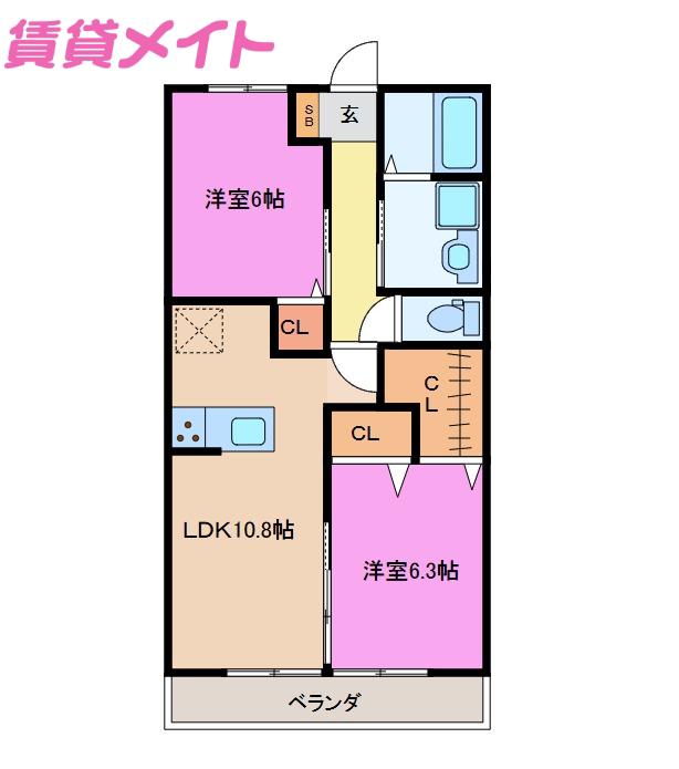 アトリウムテラス(2LDK/2階)の間取り写真