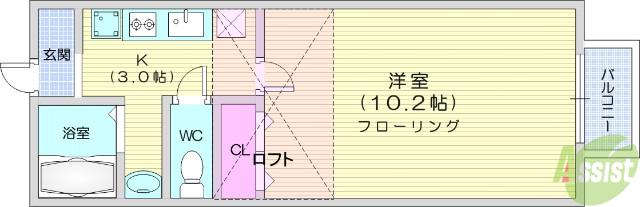 アフォリステーションノース弐番館(1K/1階)の間取り写真