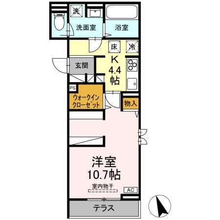 D-ROOM山の手(1K/1階)の間取り写真