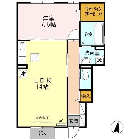 東武伊勢崎線 新伊勢崎駅 徒歩3分 2階建 築16年(1LDK/1階)の間取り写真
