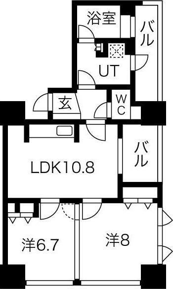 アルグラッドザ・タワー心斎橋(2LDK/32階)の間取り写真
