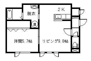 グランピア5・4(1LDK/2階)の間取り写真