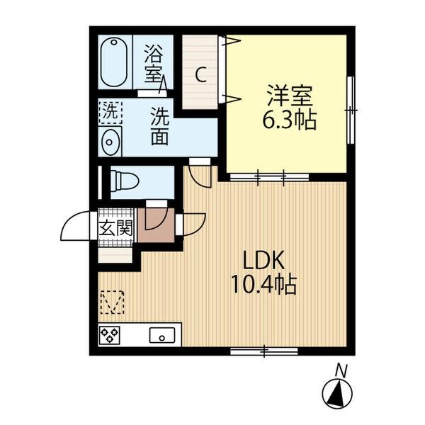 インヘラントワン(1LDK/2階)の間取り写真