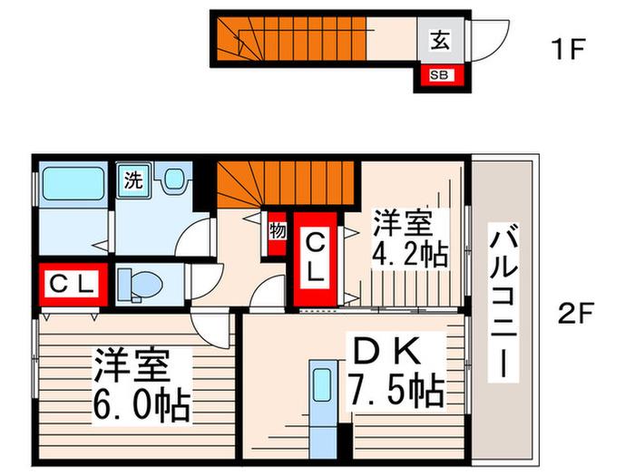 アルシオネT(2DK/2階)の間取り写真