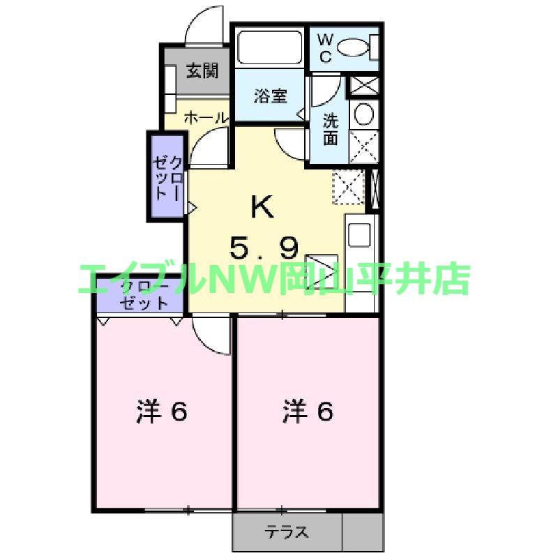 CROUDOOKUBOA棟(2K/1階)の間取り写真