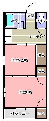 キャロット城南(2K/2階)の間取り写真
