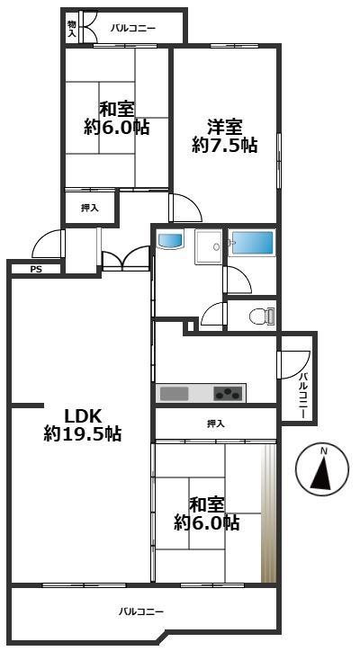 中落合第二(3LDK/4階)の間取り写真
