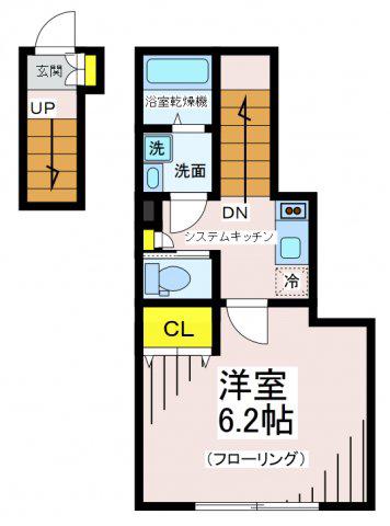 ミハス調布菊野台(1K/2階)の間取り写真