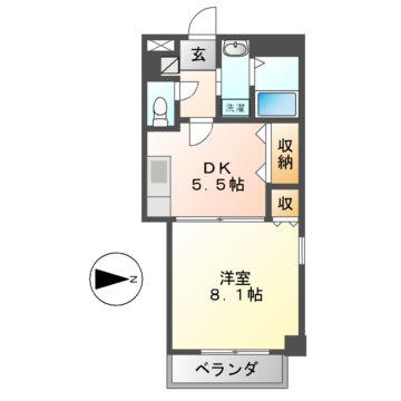 プライムコート栄生(1DK/1階)の間取り写真