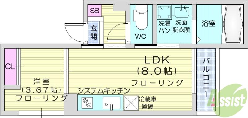 ソーサリー柏木(1LDK/1階)の間取り写真