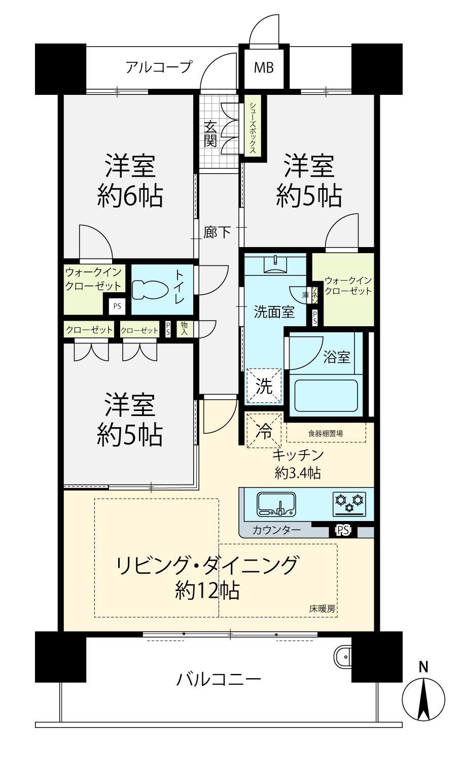 プレミスト茨木双葉町(3LDK/9階)の間取り写真