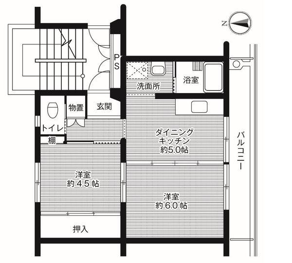ビレッジハウス小羽山(2DK/5階)の間取り写真