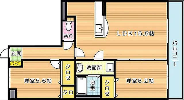 ステラ東町(2LDK/3階)の間取り写真