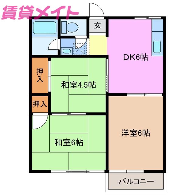 ハイツ山の平(3DK/1階)の間取り写真