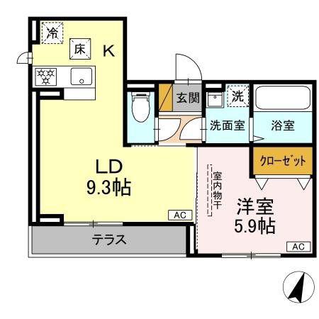 D-SOLACE祐光 B(1LDK/1階)の間取り写真