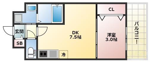 ATTIRANT西三国(1DK/6階)の間取り写真