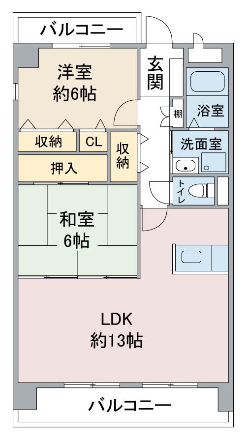 グランデージ竹越(2LDK/2階)の間取り写真