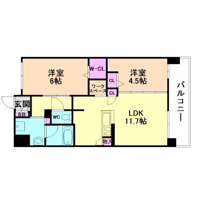 FUJIMAN南森町(2LDK/6階)の間取り写真