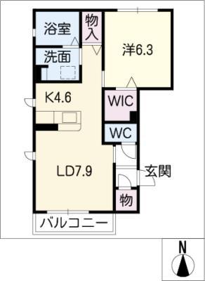 ウェルシーズンA棟(1LDK/1階)の間取り写真