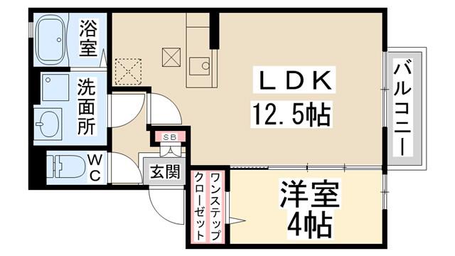 ESPOIR土谷B棟(1LDK/2階)の間取り写真