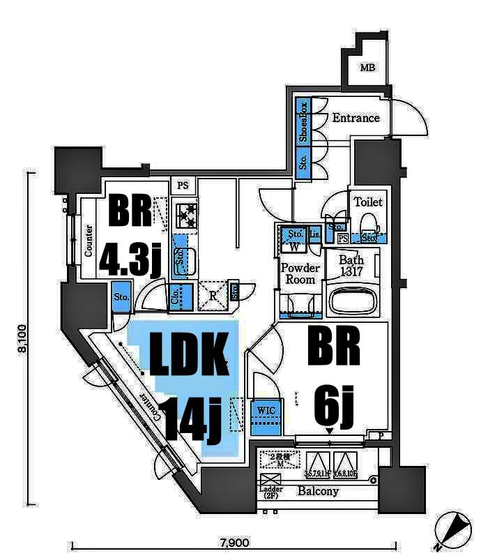 GRAN PASEO横濱関内PREMIUM(2LDK/2階)の間取り写真