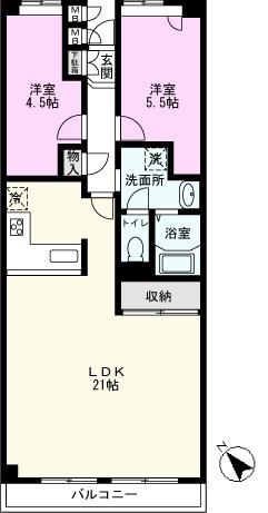 越谷ファミリータウンD棟(2LDK/5階)の間取り写真