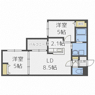 リンクス学園前(2LDK/2階)の間取り写真