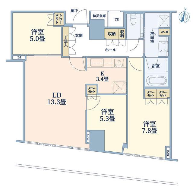 BRILLIA TOWER堂島(3LDK/23階)の間取り写真
