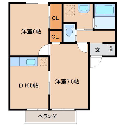 パナハイツ ヴィレッジA(2DK/1階)の間取り写真