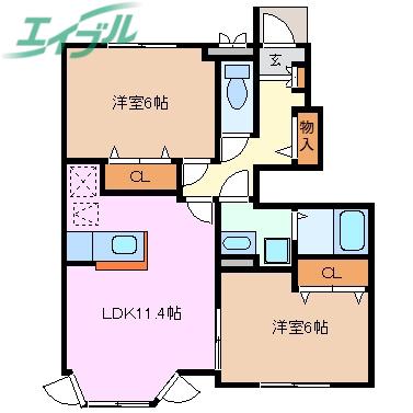 アルモニーII(2LDK/1階)の間取り写真