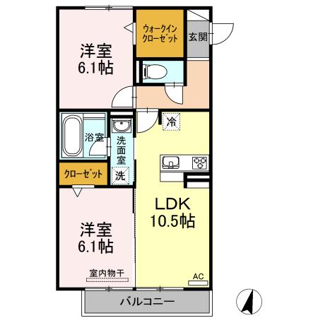 リヴェール飛香台(2LDK/2階)の間取り写真