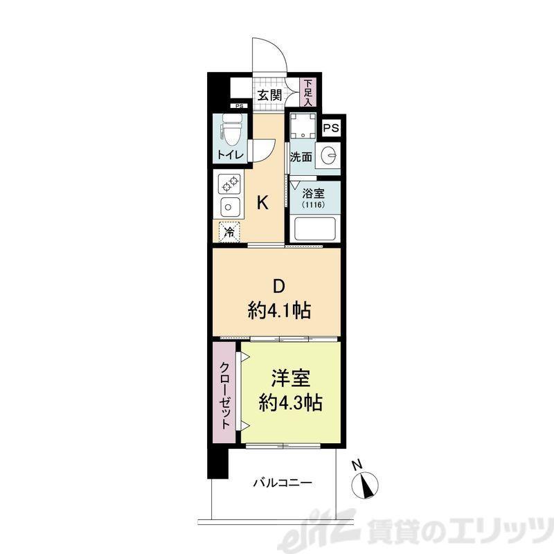 ライブガーデン江坂VIII(1DK/5階)の間取り写真
