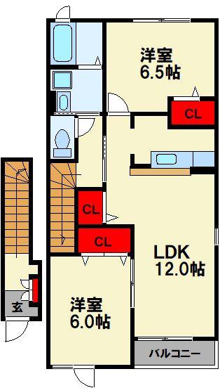 ヌーベル・シンワD(2LDK/2階)の間取り写真