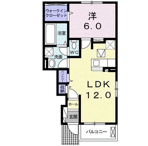 オリーブタウンD(1LDK/1階)の間取り写真