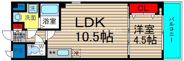 オルゴグラート難波(1LDK/7階)の間取り写真