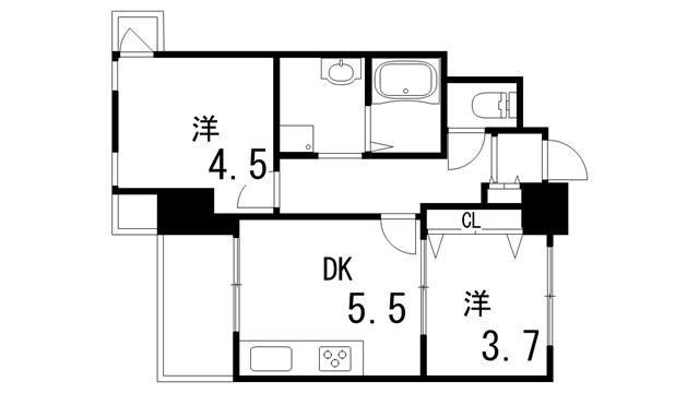 芦屋打出アーバンライフ(2LDK/9階)の間取り写真