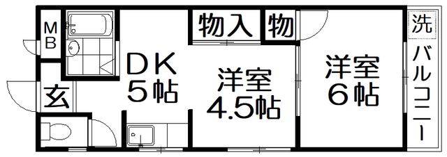 ヴィレッジ香里(2DK/2階)の間取り写真