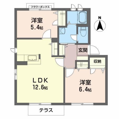 ディアス盛南 A棟(2LDK/1階)の間取り写真