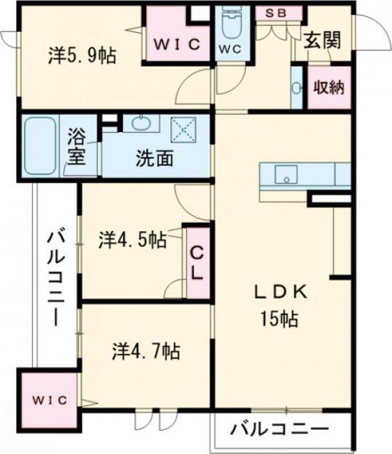 カーサ宮ノ前 直方 A棟(3LDK/1階)の間取り写真