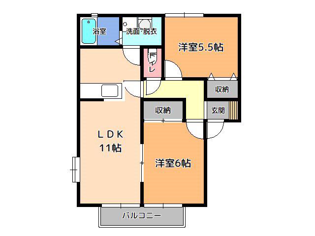 パナコート宇都宮東B(2LDK/1階)の間取り写真