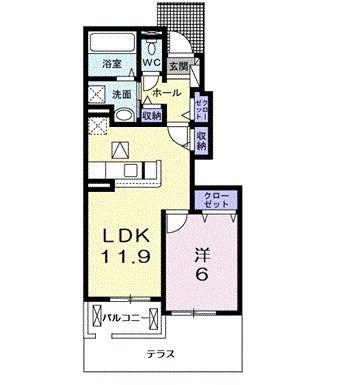 ラビットレジデンス八日市(1LDK/1階)の間取り写真